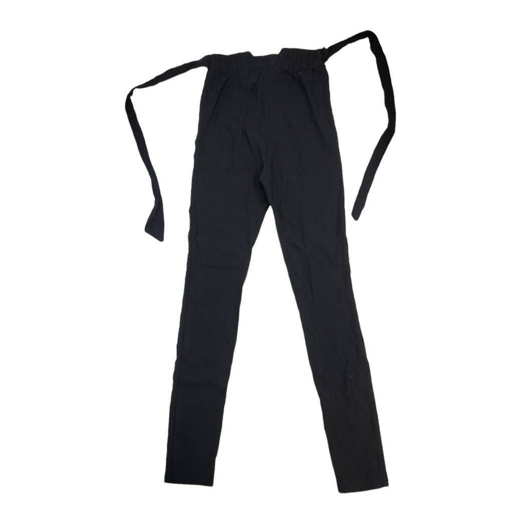 Straight Leg Pants Womens Black Stretch High Rise Elastic Waist Wrap Tie Belt S